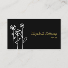 Boho Bloemen Zwart en Wit Minimalistisch Visitekaartje