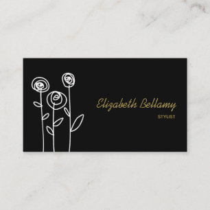 Boho Bloemen Zwart en Wit Minimalistisch Visitekaartje