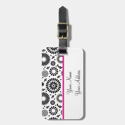 Boho bloemen Zwart en wit vector bloempatroon Bagagelabel (Voorkant verticaal)