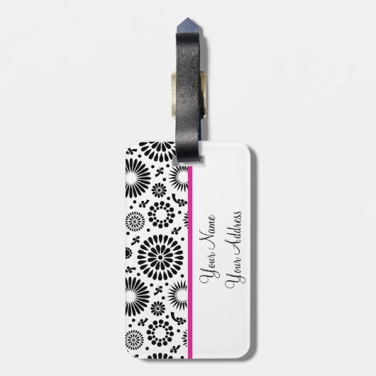 Boho bloemen Zwart en wit vector bloempatroon Bagagelabel (Achterkant verticaal)