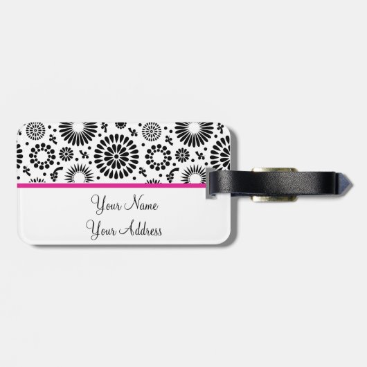 Boho bloemen Zwart en wit vector bloempatroon Bagagelabel (Achterkant horizontaal)