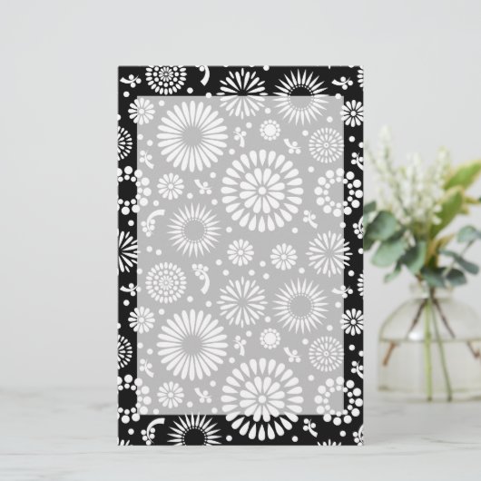 Boho bloemen Zwart en wit vector bloempatroon Briefpapier (Staand voorkant)