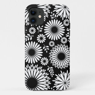 Boho bloemen Zwart en wit vector bloempatroon Case-Mate iPhone Case