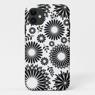 Boho bloemen Zwart en wit vector bloempatroon Case-Mate iPhone Case