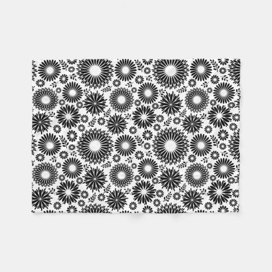 Boho bloemen Zwart en wit vector bloempatroon Fleece Deken (Voorkant (Horizontaal))