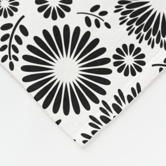 Boho bloemen Zwart en wit vector bloempatroon Fleece Deken (Hoek)