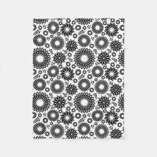 Boho bloemen Zwart en wit vector bloempatroon Fleece Deken (Voorkant)