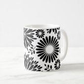 Boho bloemen Zwart en wit vector bloempatroon Koffiemok (Voorkant rechts)