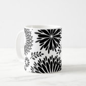 Boho bloemen Zwart en wit vector bloempatroon Koffiemok (Voorkant links)