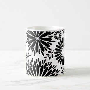 Boho bloemen Zwart en wit vector bloempatroon Koffiemok