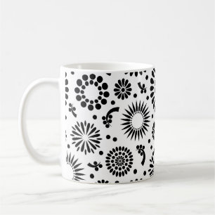 Boho bloemen Zwart en wit vector bloempatroon Koffiemok
