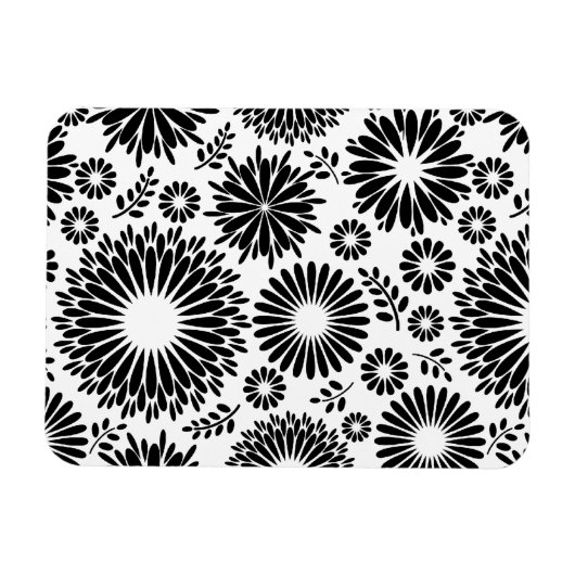 Boho bloemen Zwart en wit vector bloempatroon Magneet (Horizontaal)