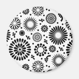 Boho bloemen Zwart en wit vector bloempatroon Magneet