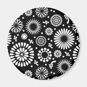 Boho bloemen Zwart en wit vector bloempatroon Magneet