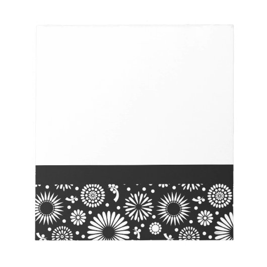 Boho bloemen Zwart en wit vector bloempatroon Notitieblok (Voorkant)