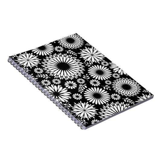 Boho bloemen Zwart en wit vector bloempatroon Notitieboek (Rechterzijde)