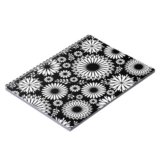 Boho bloemen Zwart en wit vector bloempatroon Notitieboek (Linkerzijde)