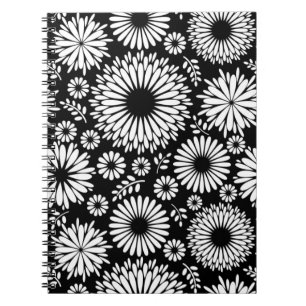 Boho bloemen Zwart en wit vector bloempatroon Notitieboek