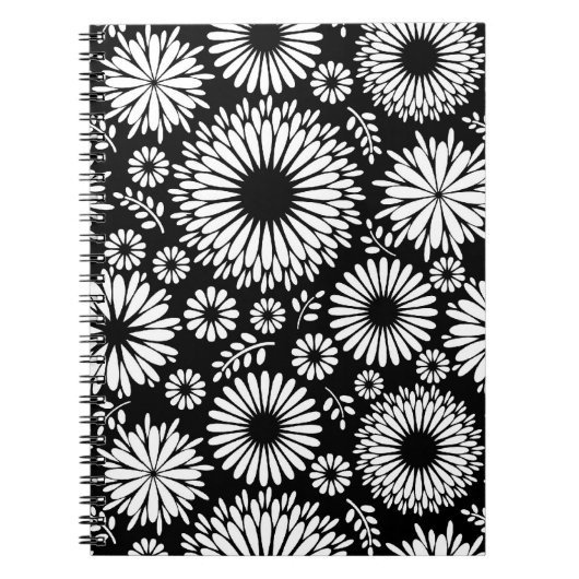 Boho bloemen Zwart en wit vector bloempatroon Notitieboek (Voorkant)