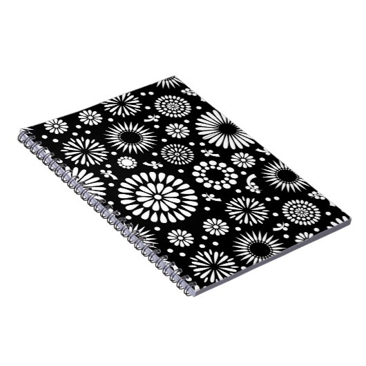 Boho bloemen Zwart en wit vector bloempatroon Notitieboek (Rechterzijde)