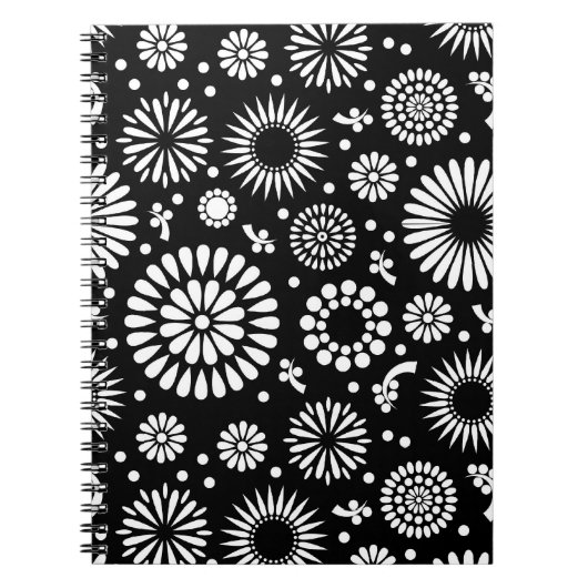 Boho bloemen Zwart en wit vector bloempatroon Notitieboek (Voorkant)