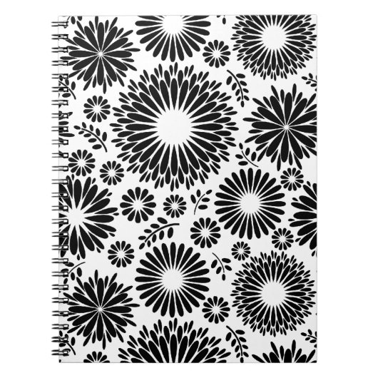 Boho bloemen Zwart en wit vector bloempatroon Notitieboek (Voorkant)