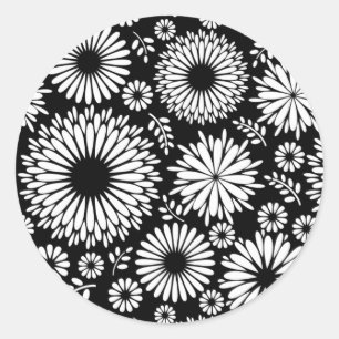 Boho bloemen Zwart en wit vector bloempatroon Ronde Sticker
