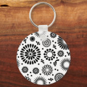 Boho bloemen Zwart en wit vector bloempatroon Sleutelhanger (Voorkant)