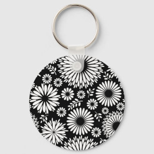 Boho bloemen Zwart en wit vector bloempatroon Sleutelhanger