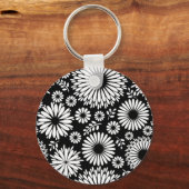 Boho bloemen Zwart en wit vector bloempatroon Sleutelhanger (Voorkant)