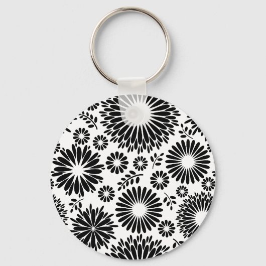 Boho bloemen Zwart en wit vector bloempatroon Sleutelhanger (Voorkant)