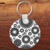 Boho bloemen Zwart en wit vector bloempatroon Sleutelhanger (Voorkant)
