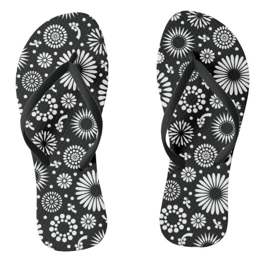 Boho bloemen Zwart en wit vector bloempatroon Teenslippers (Voetbed)