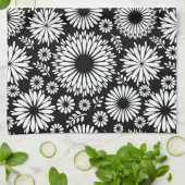 Boho bloemen Zwart en wit vector bloempatroon Theedoek (Gevouwen)