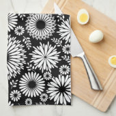 Boho bloemen Zwart en wit vector bloempatroon Theedoek (Quarter Fold)