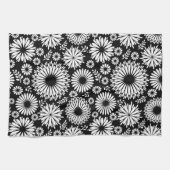 Boho bloemen Zwart en wit vector bloempatroon Theedoek (Horizontaal)