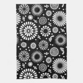 Boho bloemen Zwart en wit vector bloempatroon Theedoek (Verticaal)