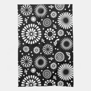 Boho bloemen Zwart en wit vector bloempatroon Theedoek