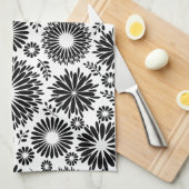 Boho bloemen Zwart en wit vector bloempatroon Theedoek (Quarter Fold)