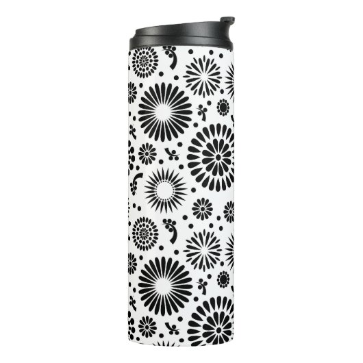 Boho bloemen Zwart en wit vector bloempatroon Thermosbeker (Gedraaid links)