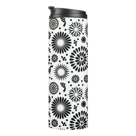Boho bloemen Zwart en wit vector bloempatroon Thermosbeker (Geroteerd rechts)