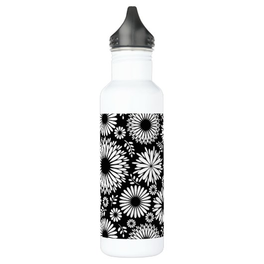 Boho bloemen Zwart en wit vector bloempatroon Waterfles (Links)