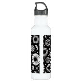 Boho bloemen Zwart en wit vector bloempatroon Waterfles (Achterkant)