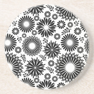 Boho bloemen Zwart en wit vector bloempatroon Zandsteen Onderzetter
