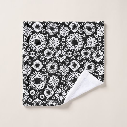 Boho bloemen Zwart-wit vector bloempatroon Bad Handdoek (Wasdoekje)