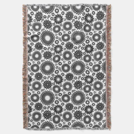 Boho bloemen Zwart-wit vector bloempatroon Deken (Voorkant Verticaal)