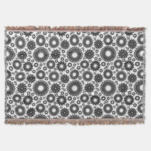 Boho bloemen Zwart-wit vector bloempatroon Deken (Voorkant)