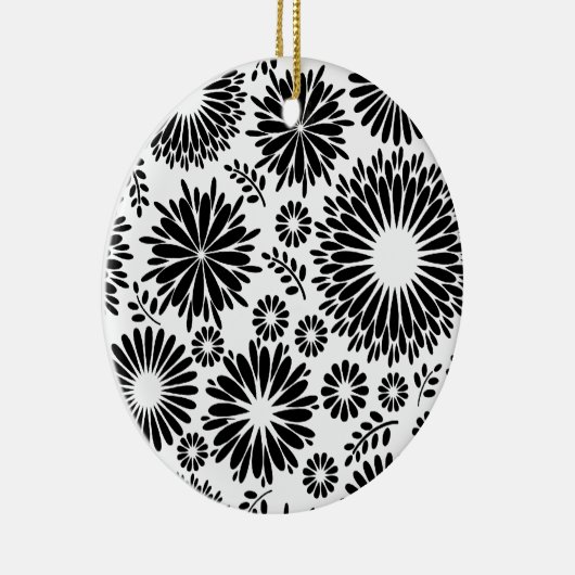 Boho bloemen Zwart-wit vector bloempatroon Keramisch Ornament (Rechts)