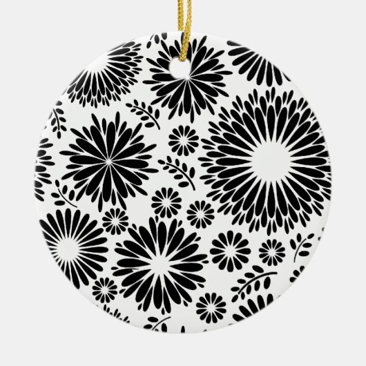 Boho bloemen Zwart-wit vector bloempatroon Keramisch Ornament (Voorkant)