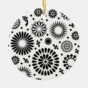 Boho bloemen Zwart-wit vector bloempatroon Keramisch Ornament